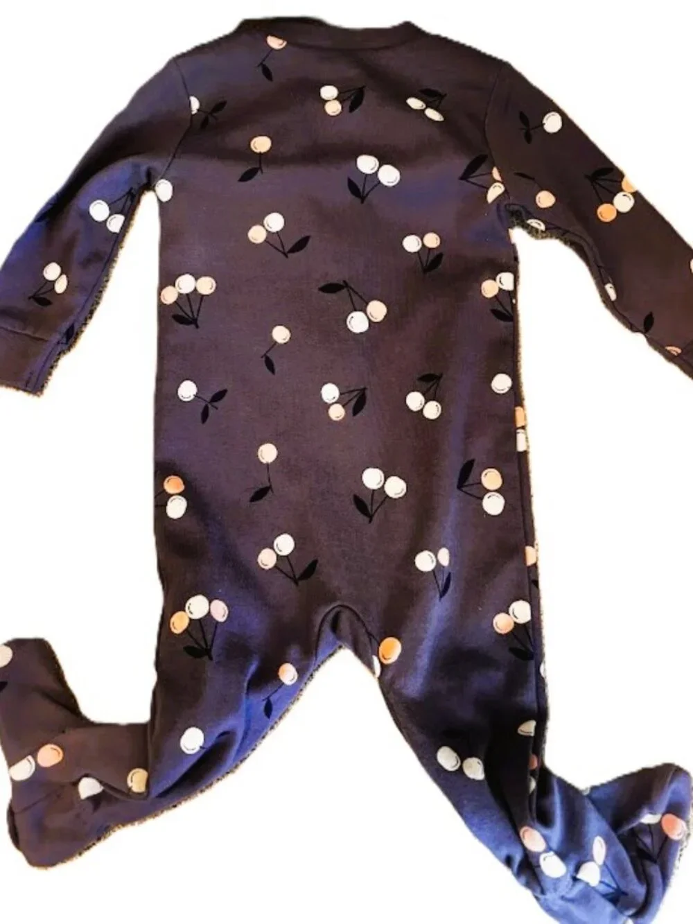 Infant Girl's Pekkle Footed Sleeper 2 Way Zipper Purple with Cherries 6 Mos. New
